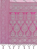 Thumbnail for Astita Light Pink & Magenta Lichi Silk Saree with Rich Woven Border and Zigzag Pattern - Wedding & Festive Wear - Distacart