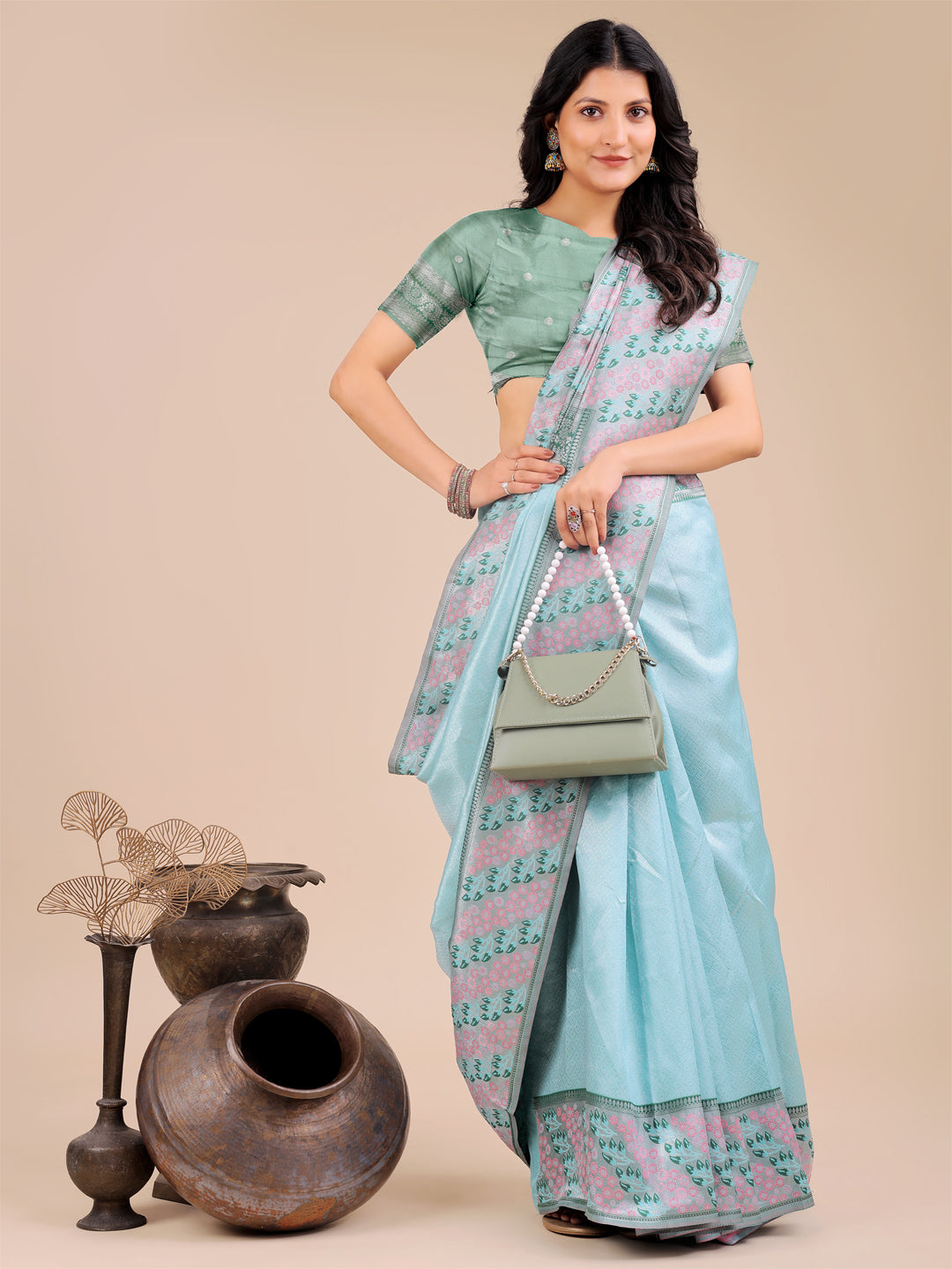 Astita Radiant Teal Silk Saree with Pink & Blue Floral Pattern - Perfect for Weddings & Festive Glamour - Distacart