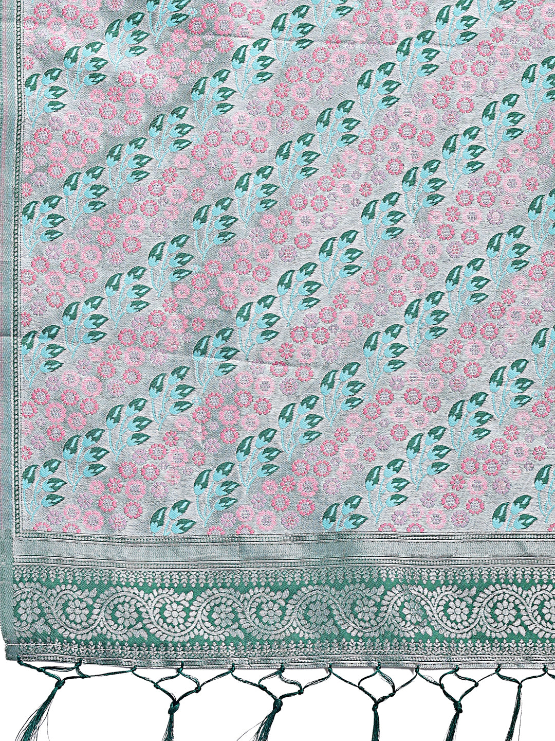 Astita Radiant Teal Silk Saree with Pink & Blue Floral Pattern - Perfect for Weddings & Festive Glamour - Distacart