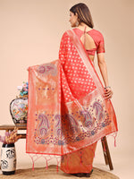 Thumbnail for Astita Grace in Every Thread - Peach & Beige Linen Cotton Saree with Royal Paisley Charm - Distacart