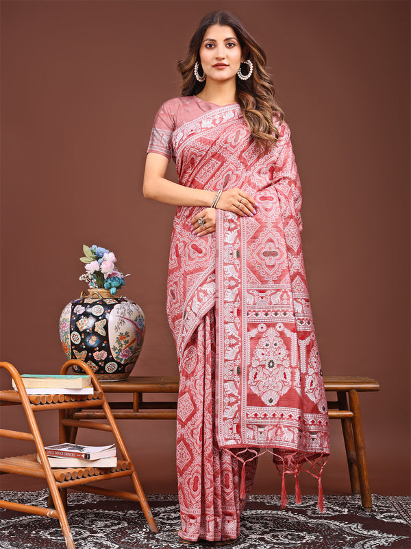 Astita Graceful Peach Printed Saree - A Symphony of Culture and Feminine Charm - Distacart