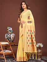 Thumbnail for Astita Yellow Jacquard Saree with Tassels - Radiate Soft Elegance and Timeless Beauty - Distacart