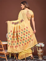 Thumbnail for Astita Yellow Jacquard Saree with Tassels - Radiate Soft Elegance and Timeless Beauty - Distacart