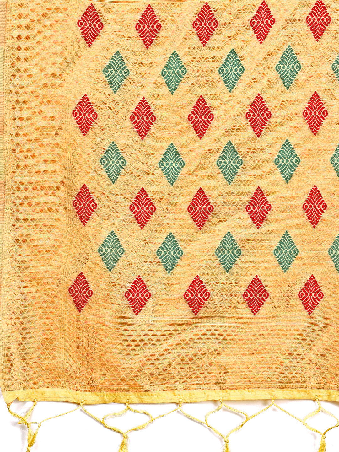 Astita Yellow Jacquard Saree with Tassels - Radiate Soft Elegance and Timeless Beauty - Distacart