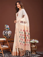Thumbnail for Astita White Jacquard Saree with Tassels - Radiate Soft Elegance and Timeless Beauty - Distacart