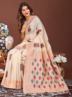 Thumbnail for Astita White Jacquard Saree with Tassels - Radiate Soft Elegance and Timeless Beauty - Distacart