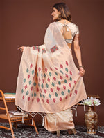 Thumbnail for Astita White Jacquard Saree with Tassels - Radiate Soft Elegance and Timeless Beauty - Distacart
