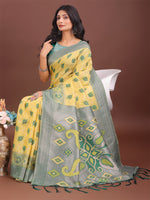 Thumbnail for Astita Stylish Yellow Linen Cotton Saree with Woven Design - Lightweight Elegance for Everyday Grace - Distacart