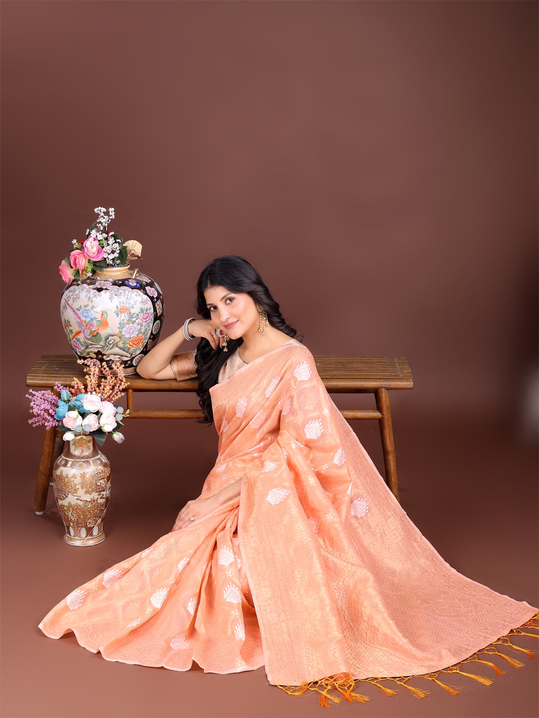Astita Orange Cotton Woven Zari Work Traditional Tassel Saree - Distacart
