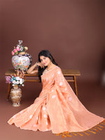 Thumbnail for Astita Orange Cotton Woven Zari Work Traditional Tassel Saree - Distacart