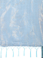 Thumbnail for Astita Sky Blue Cotton Woven Zari Work Traditional Tassel Saree - Distacart