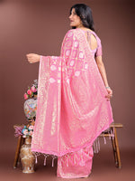 Thumbnail for Astita Pink Cotton Woven Zari Work Traditional Tassel Saree - Distacart