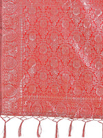 Thumbnail for Astita Elegant Red Linen Cotton Saree with Silver Zari Border & Geometric Weave - Daily,Office & Festive Wear - Distacart