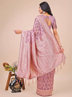 Thumbnail for Astita Elegant Purple Linen Cotton Saree with Silver Zari Border & Geometric Weave - Daily,Office & Festive Wear - Distacart
