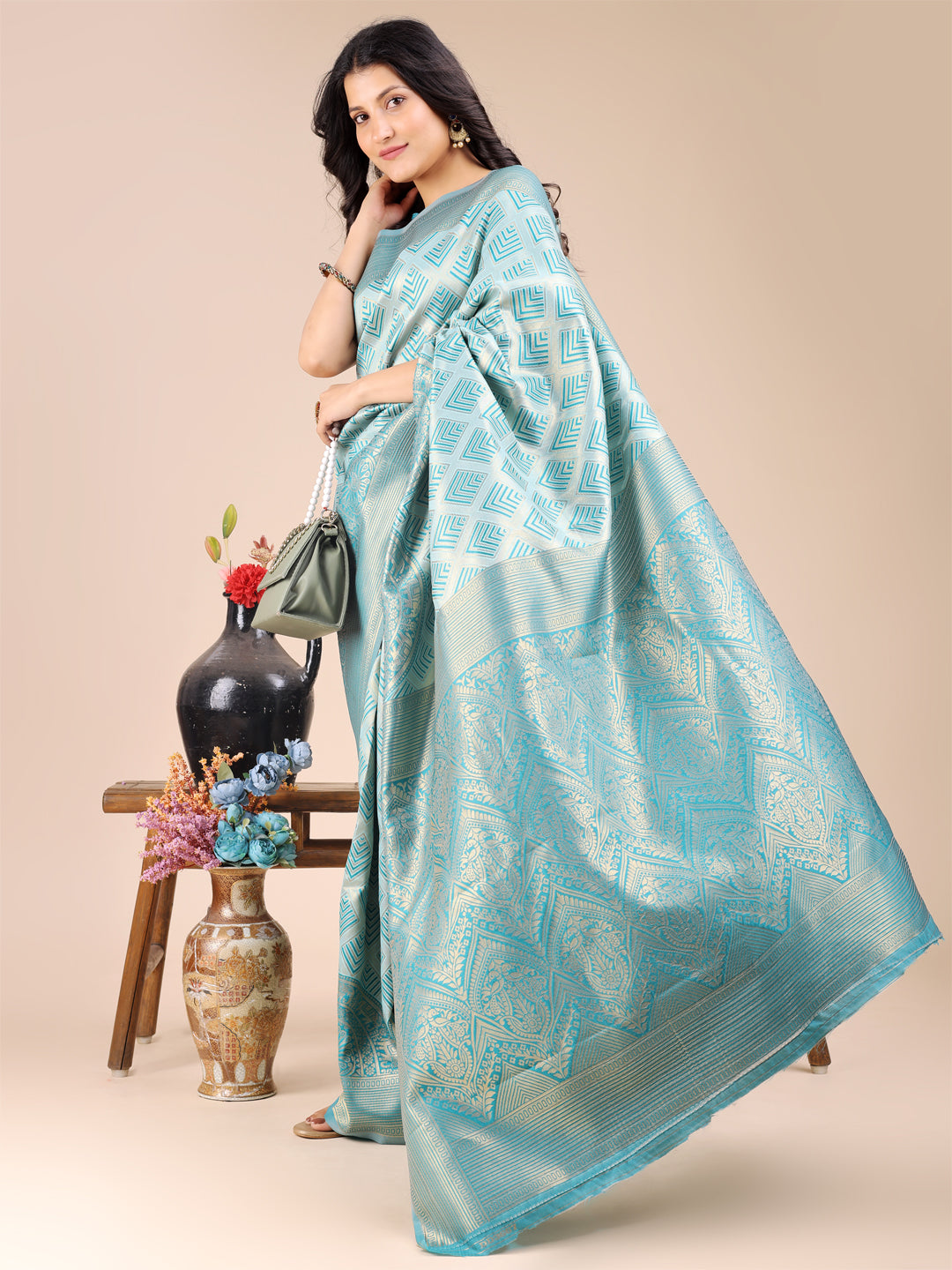 Astita Sea Green Banarasi silk Woven Zari Work Traditional Tassel Saree - Distacart