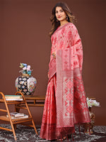 Thumbnail for Astita Radiant Peach Linen Cotton Patola Saree - Where Tradition Dances with Elegance - Distacart