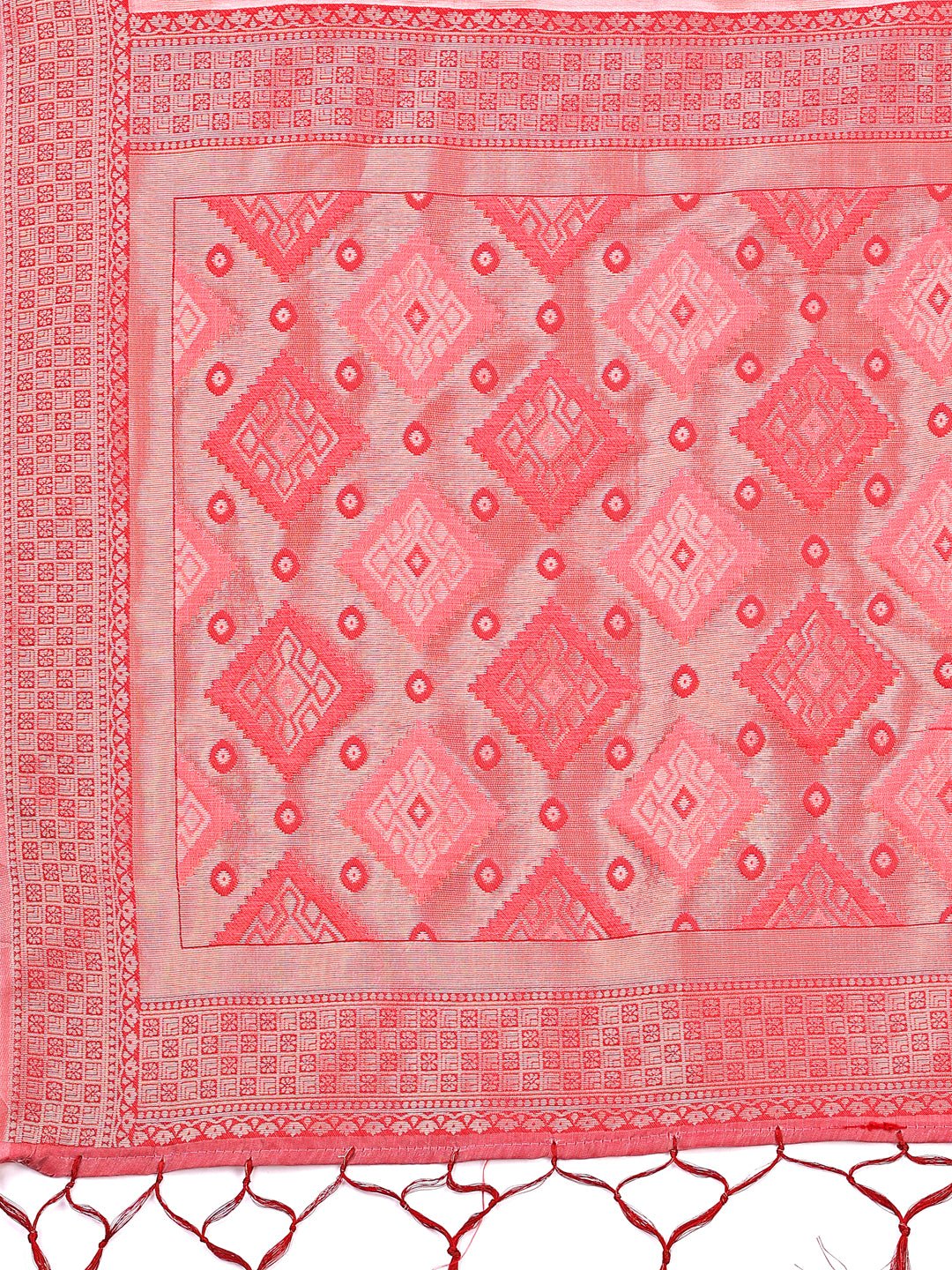 Astita Radiant Peach Linen Cotton Patola Saree - Where Tradition Dances with Elegance - Distacart