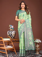 Thumbnail for Astita Radiant Light Green Linen Cotton Patola Saree - Where Tradition Dances with Elegance - Distacart
