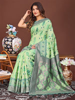 Thumbnail for Astita Radiant Light Green Linen Cotton Patola Saree - Where Tradition Dances with Elegance - Distacart