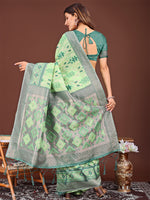 Thumbnail for Astita Radiant Light Green Linen Cotton Patola Saree - Where Tradition Dances with Elegance - Distacart