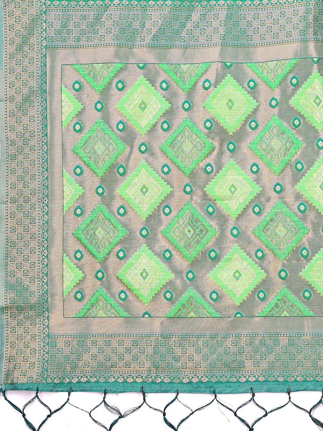 Astita Radiant Light Green Linen Cotton Patola Saree - Where Tradition Dances with Elegance - Distacart