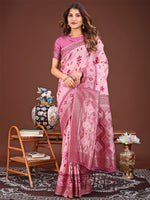 Thumbnail for Astita Radiant Pink Linen Cotton Patola Saree - Where Tradition Dances with Elegance - Distacart