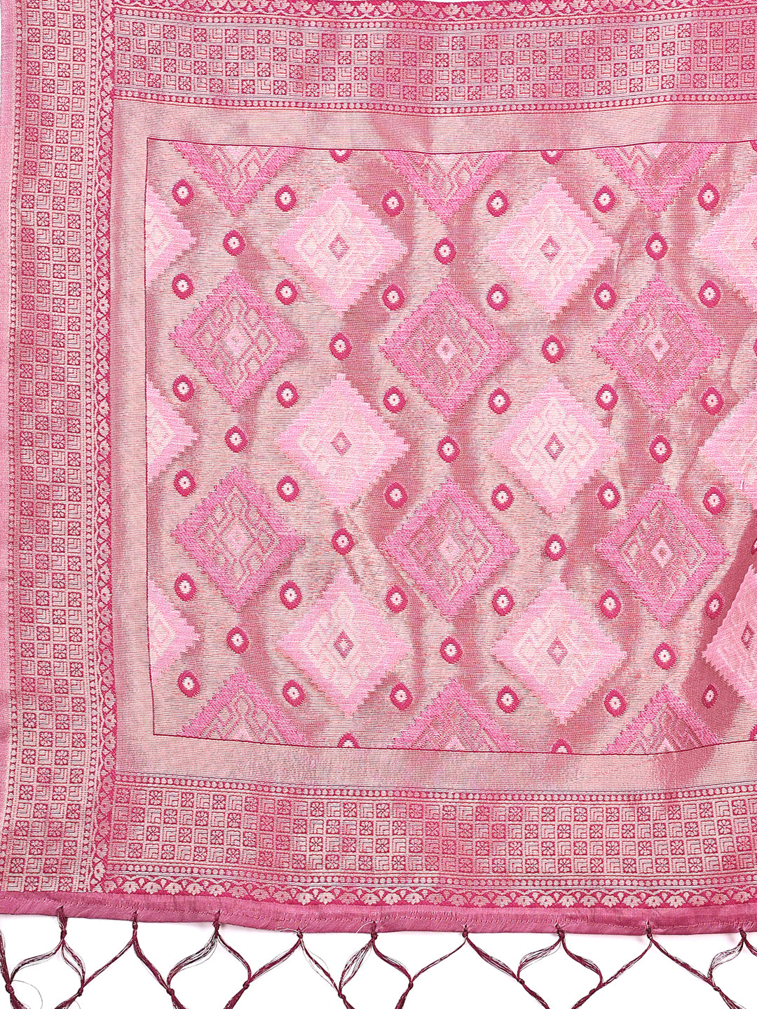 Astita Radiant Pink Linen Cotton Patola Saree - Where Tradition Dances with Elegance - Distacart