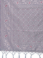 Thumbnail for Astita Elegant Grey Linen Cotton Saree with Silver Zari - Perfect Blend of Comfort & Charm - Distacart
