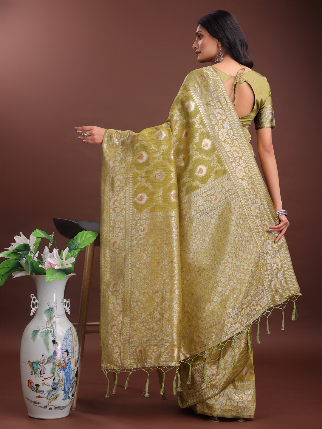 Astita Elegant Mustard Linen Cotton Saree with Silver Zari - Perfect Blend of Comfort & Charm - Distacart