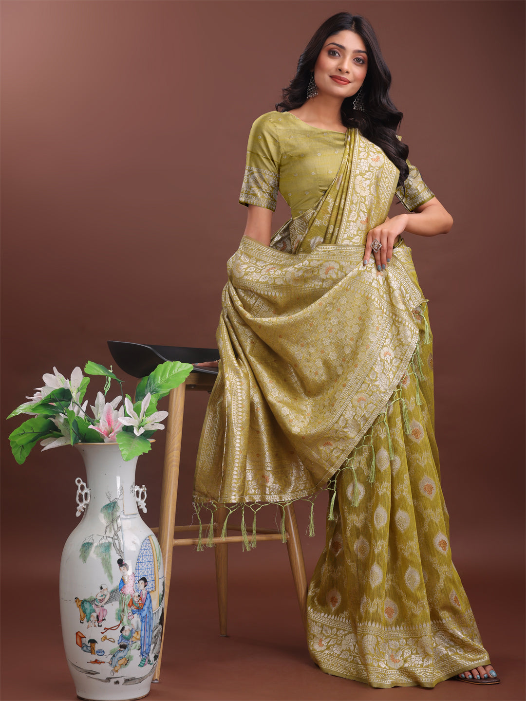 Astita Elegant Mustard Linen Cotton Saree with Silver Zari - Perfect Blend of Comfort & Charm - Distacart