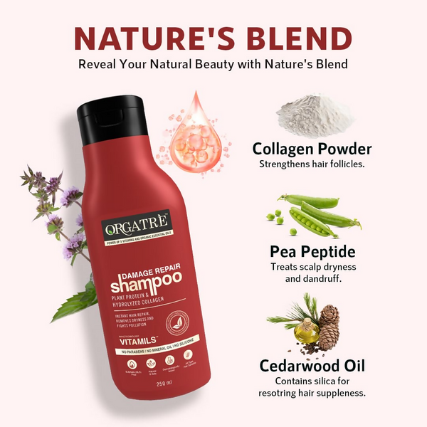 Orgatre Damage Repair Shampoo For Women & Men For Rough Dull & Damaged Hair With Protein & Hydrolyzed Collagen - Distacart