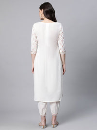 Thumbnail for Ahalyaa Women Offwhite Pure Cotton Printed Floral Kurta With Trousers - Distacart