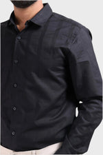 Thumbnail for Xkind Men's Black Dobby Srtiped Slim Fit Formal Shirt