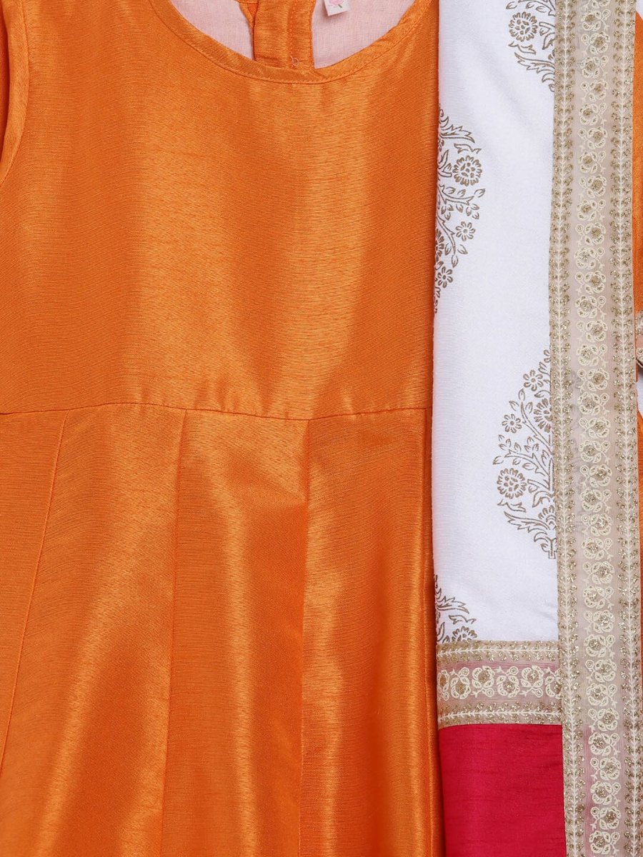 Ahalyaa Orange Poly Silk Anarkali Kids Kurta With Dupatta Set For Girls - Distacart