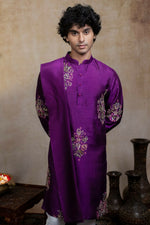Thumbnail for Falling Raw Silk Purple Mayura Cham Set By Hilo Design
