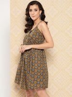 Thumbnail for Yufta Abstract Printed Shoulder Straps A-Line Dress - Distacart