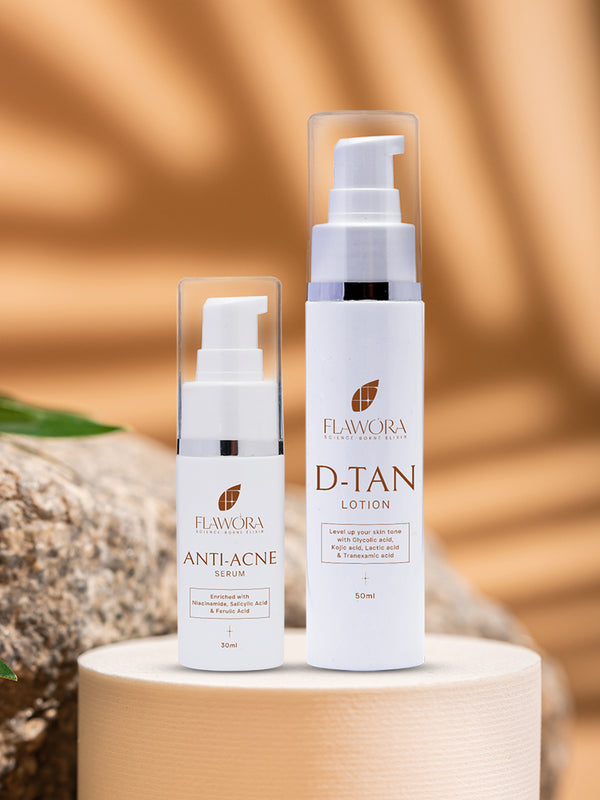 Flawora Anti Acne Serum to reduce Blackheads, Open Pore and D-Tan Lotion for Pigmentation & Tan Removal