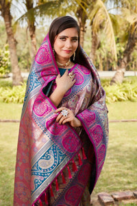 Thumbnail for Vastranavya Boutique Collection Kanjivaram Soft Silk Saree With Unstitched Blouse - Dark_Peach - Distacart