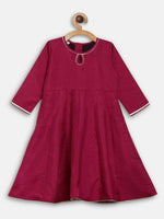 Thumbnail for Ahalyaa Wine Poly Silk Curved Kids Kurta Palazzo Set With Bottom For Girls - Distacart