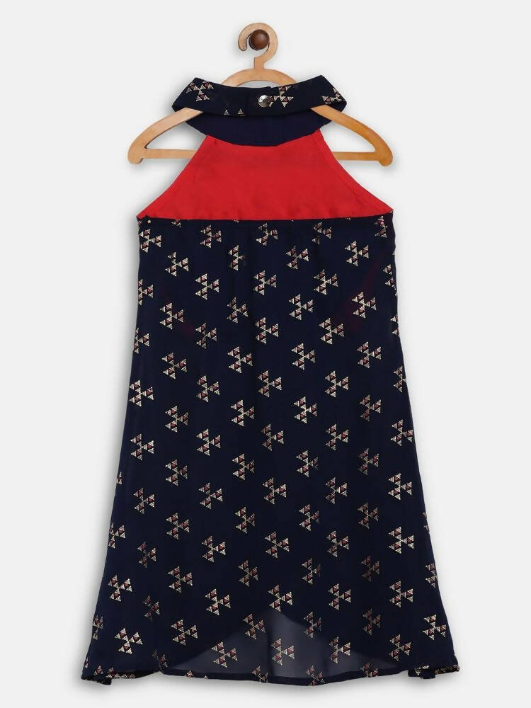 Ahalyaa Navy Printed Chanderi Silk Kids Kurta With Pant For Girls - Distacart