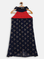 Thumbnail for Ahalyaa Navy Printed Chanderi Silk Kids Kurta With Pant For Girls - Distacart