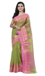 Thumbnail for Exclusive Collection Green 100% Pure Cotton Tant Saree