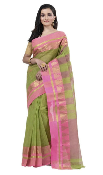 Exclusive Collection Green 100% Pure Cotton Tant Saree