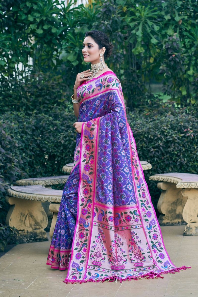Aastha Fashion Purple Woven Patola Silk Saree with Blouse - Distacart