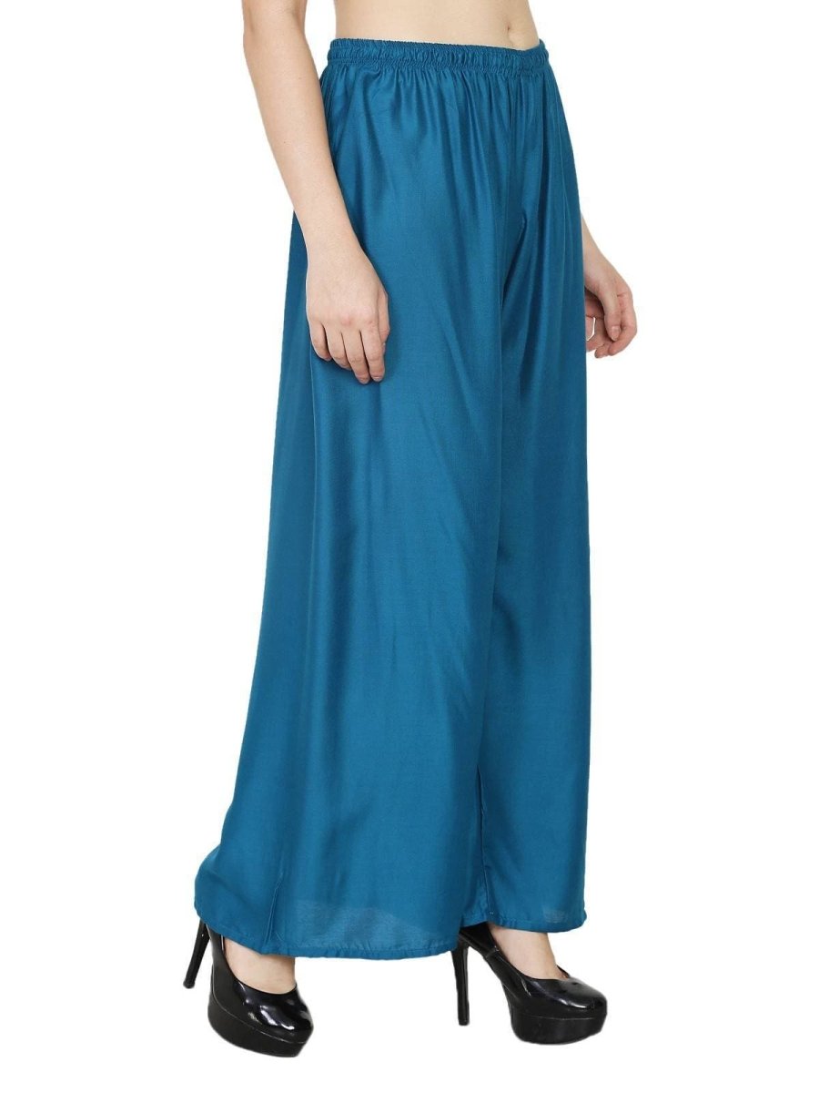Asmaani Wine Blue Color Plain Sarara Palazoo