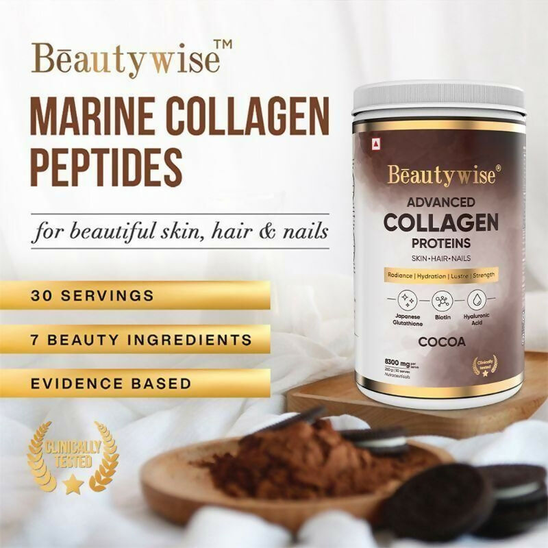 Beautywise Advanced Marine Collagen Anti-Aging Powder - Glutathione, HA & Biotin - Cocoa - Distacart