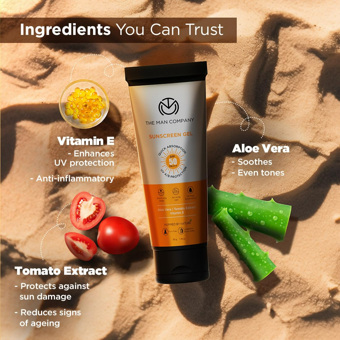 The Man Company Oil-Free Sunscreen Gel SPF 50 PA+++ For Men - Distacart