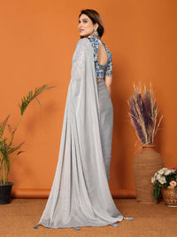 Thumbnail for Partywear Designer Grey Polyester Zari Fancy Saree - Starwalk