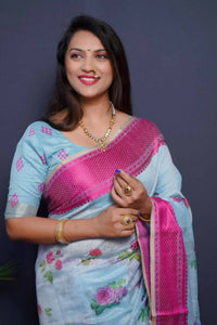 Thumbnail for Aastha Fashion Pink Woven Linen Silk Saree with Blouse - Distacart