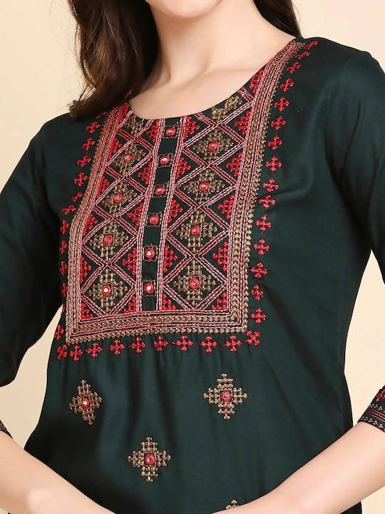 Anubhutee Green & Beige Embroidered Kurta with Palazzos - Distacart